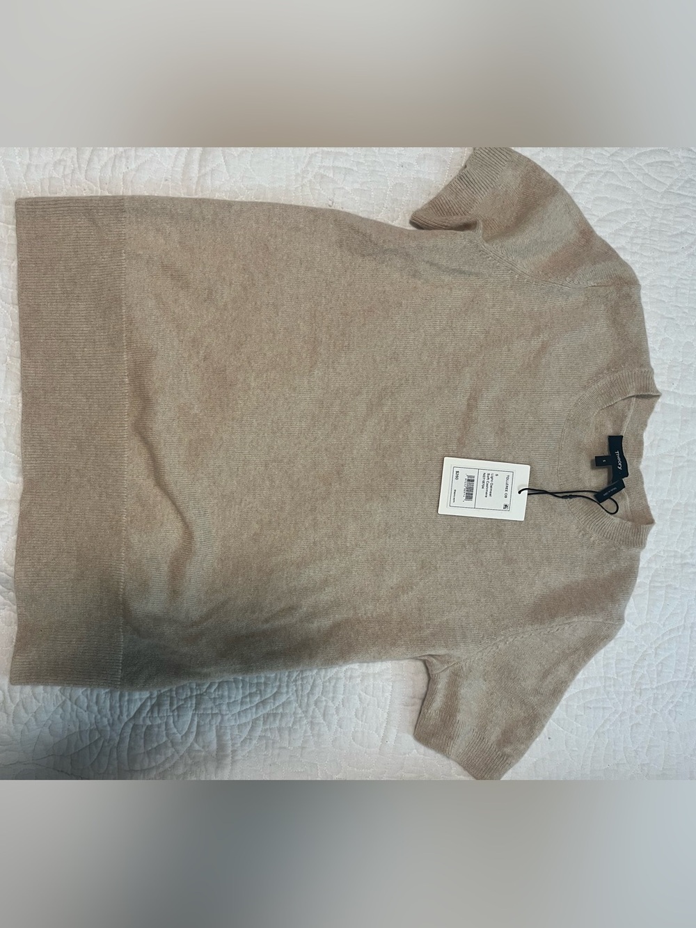 Theory Light Oatmeal Short-Sleeve Cashmere-Blend Top